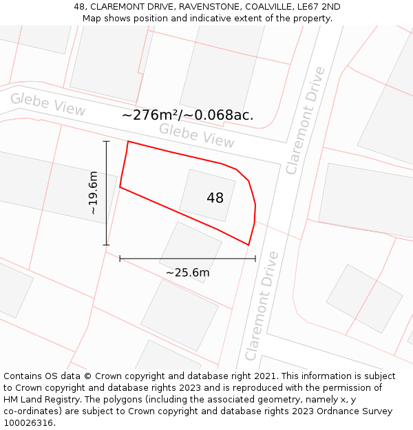 48, CLAREMONT DRIVE, RAVENSTONE, COALVILLE, LE67 2ND: Plot and title map