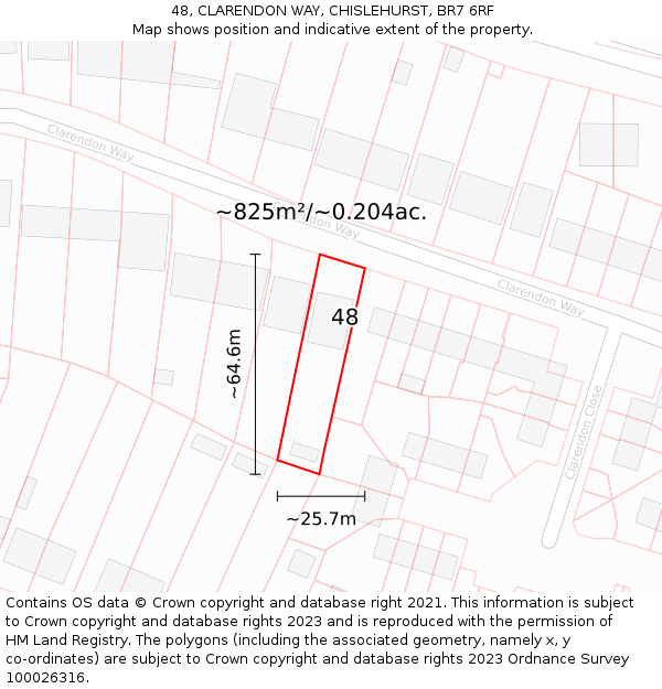 48, CLARENDON WAY, CHISLEHURST, BR7 6RF: Plot and title map