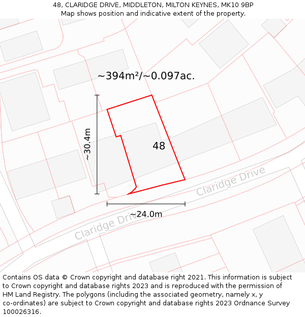 48, CLARIDGE DRIVE, MIDDLETON, MILTON KEYNES, MK10 9BP: Plot and title map