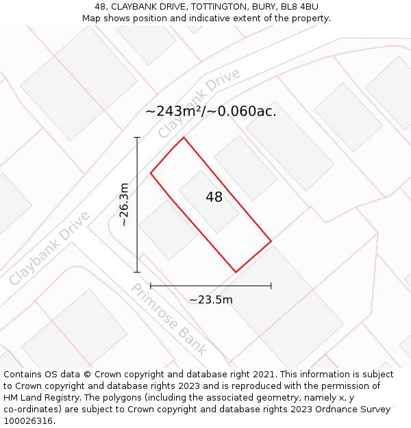 48, CLAYBANK DRIVE, TOTTINGTON, BURY, BL8 4BU: Plot and title map