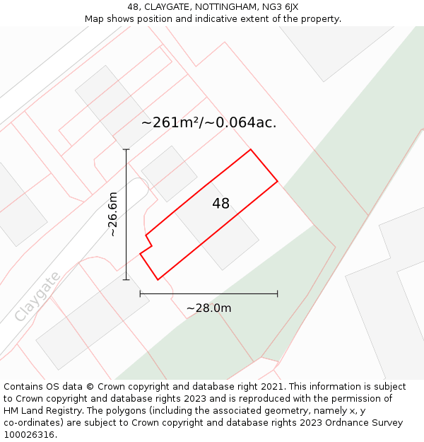 48, CLAYGATE, NOTTINGHAM, NG3 6JX: Plot and title map