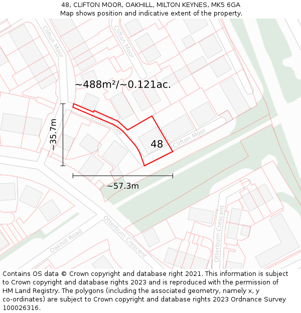48, CLIFTON MOOR, OAKHILL, MILTON KEYNES, MK5 6GA: Plot and title map