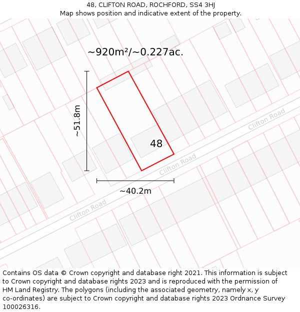 48, CLIFTON ROAD, ROCHFORD, SS4 3HJ: Plot and title map