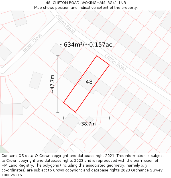 48, CLIFTON ROAD, WOKINGHAM, RG41 1NB: Plot and title map