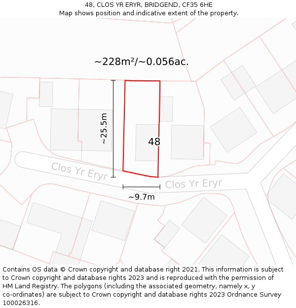 48, CLOS YR ERYR, BRIDGEND, CF35 6HE: Plot and title map