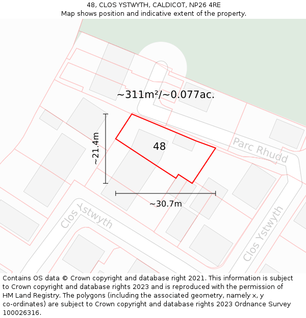 48, CLOS YSTWYTH, CALDICOT, NP26 4RE: Plot and title map