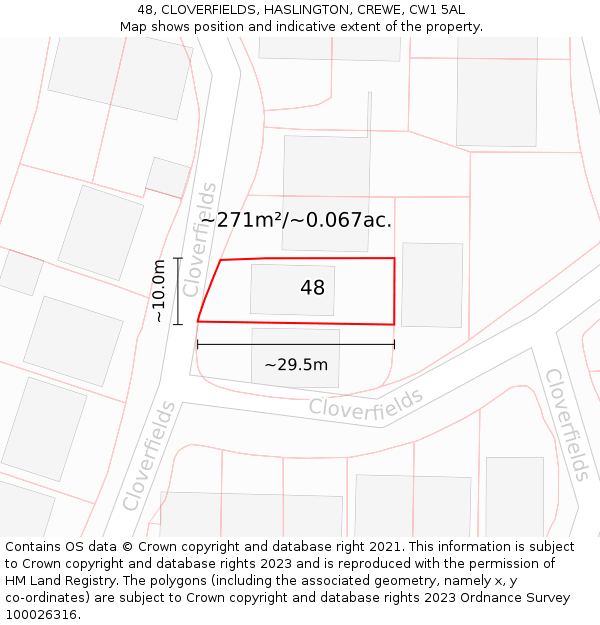 48, CLOVERFIELDS, HASLINGTON, CREWE, CW1 5AL: Plot and title map