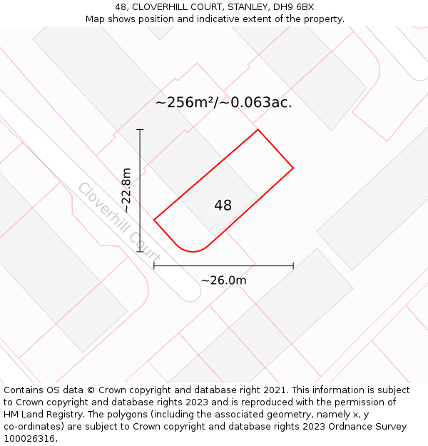 48, CLOVERHILL COURT, STANLEY, DH9 6BX: Plot and title map