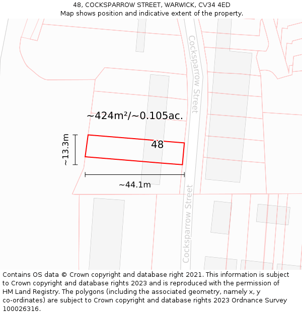 48, COCKSPARROW STREET, WARWICK, CV34 4ED: Plot and title map