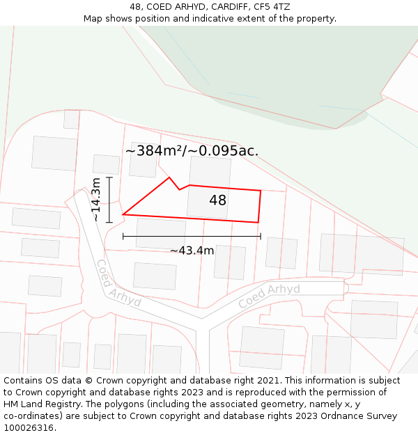 48, COED ARHYD, CARDIFF, CF5 4TZ: Plot and title map