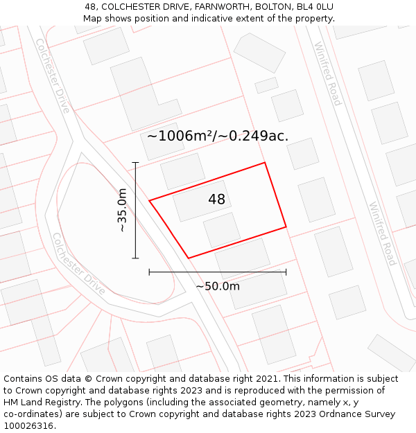 48, COLCHESTER DRIVE, FARNWORTH, BOLTON, BL4 0LU: Plot and title map