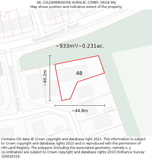 48, COLDERMEADOW AVENUE, CORBY, NN18 9AJ: Plot and title map