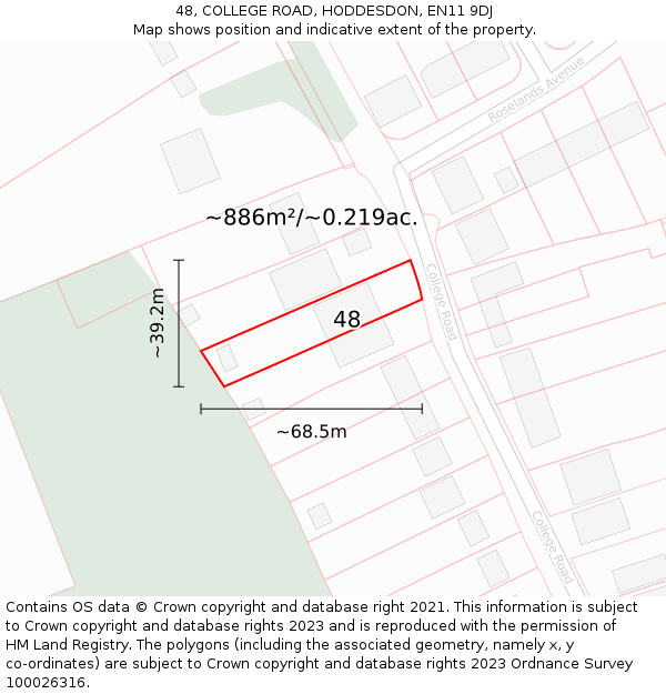48, COLLEGE ROAD, HODDESDON, EN11 9DJ: Plot and title map