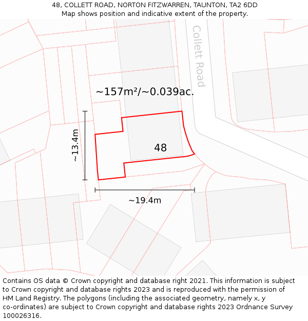 48, COLLETT ROAD, NORTON FITZWARREN, TAUNTON, TA2 6DD: Plot and title map