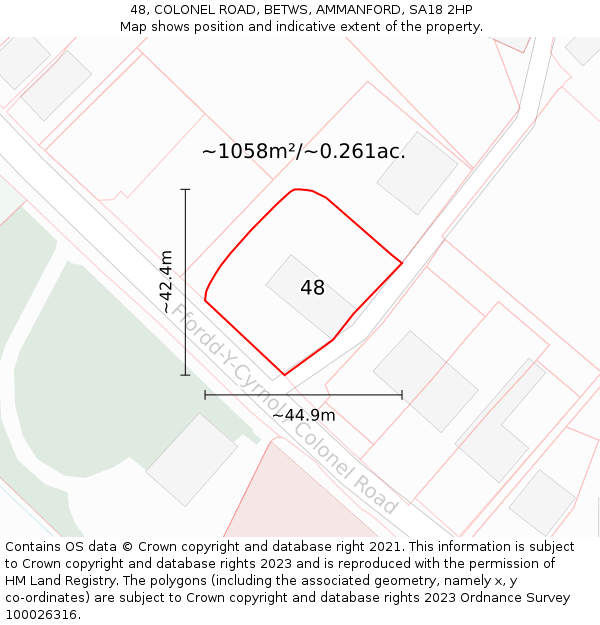48, COLONEL ROAD, BETWS, AMMANFORD, SA18 2HP: Plot and title map