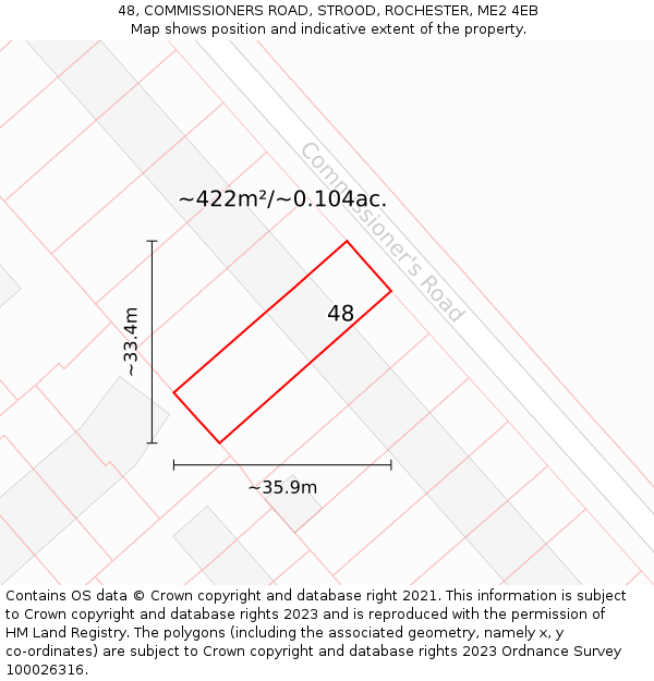 48, COMMISSIONERS ROAD, STROOD, ROCHESTER, ME2 4EB: Plot and title map