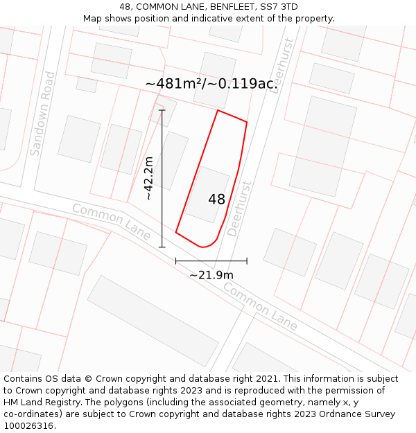 48, COMMON LANE, BENFLEET, SS7 3TD: Plot and title map