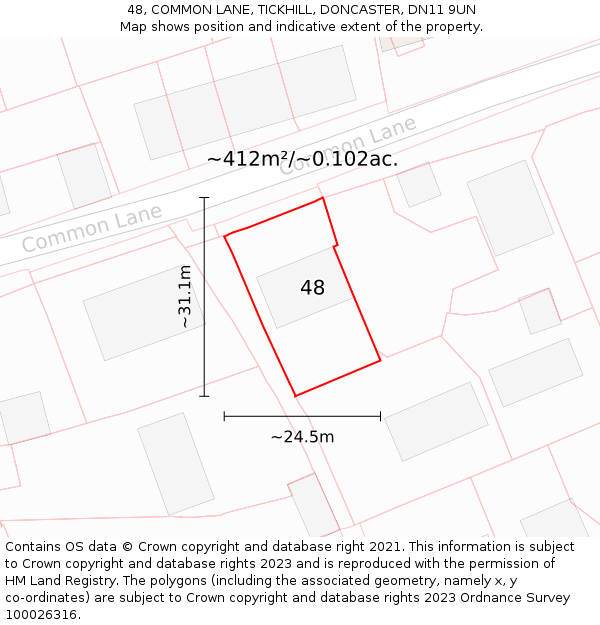 48, COMMON LANE, TICKHILL, DONCASTER, DN11 9UN: Plot and title map