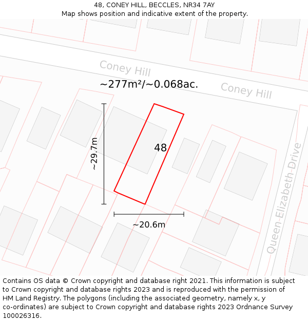 48, CONEY HILL, BECCLES, NR34 7AY: Plot and title map