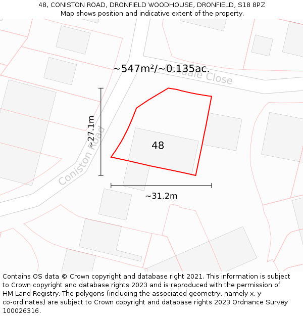 48, CONISTON ROAD, DRONFIELD WOODHOUSE, DRONFIELD, S18 8PZ: Plot and title map
