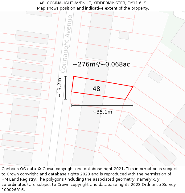 48, CONNAUGHT AVENUE, KIDDERMINSTER, DY11 6LS: Plot and title map