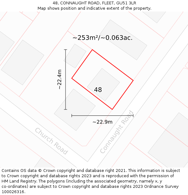 48, CONNAUGHT ROAD, FLEET, GU51 3LR: Plot and title map