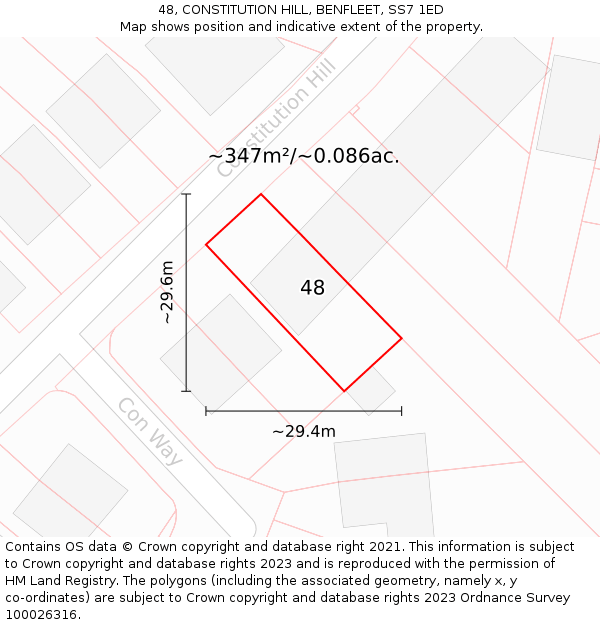 48, CONSTITUTION HILL, BENFLEET, SS7 1ED: Plot and title map