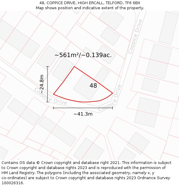 48, COPPICE DRIVE, HIGH ERCALL, TELFORD, TF6 6BX: Plot and title map