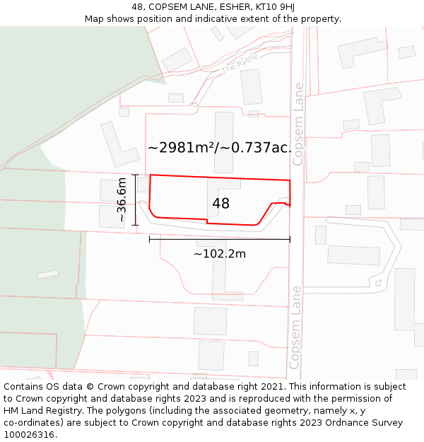 48, COPSEM LANE, ESHER, KT10 9HJ: Plot and title map