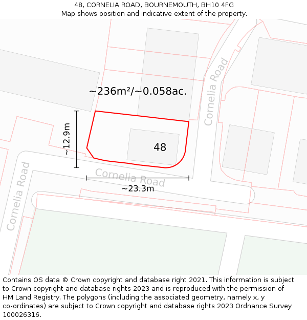48, CORNELIA ROAD, BOURNEMOUTH, BH10 4FG: Plot and title map
