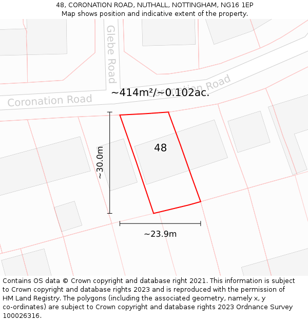 48, CORONATION ROAD, NUTHALL, NOTTINGHAM, NG16 1EP: Plot and title map