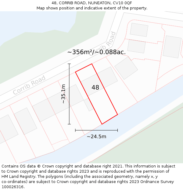 48, CORRIB ROAD, NUNEATON, CV10 0QF: Plot and title map