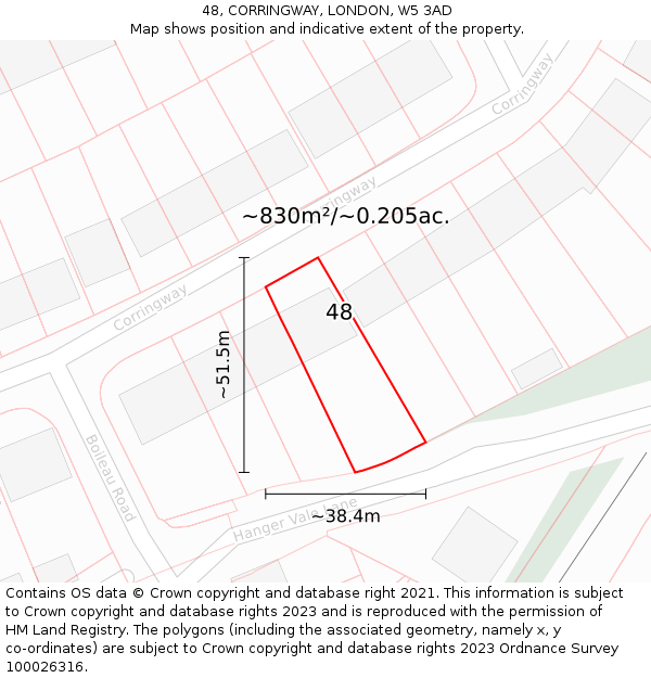 48, CORRINGWAY, LONDON, W5 3AD: Plot and title map