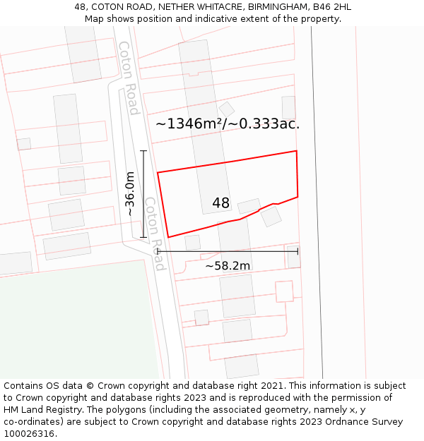 48, COTON ROAD, NETHER WHITACRE, BIRMINGHAM, B46 2HL: Plot and title map