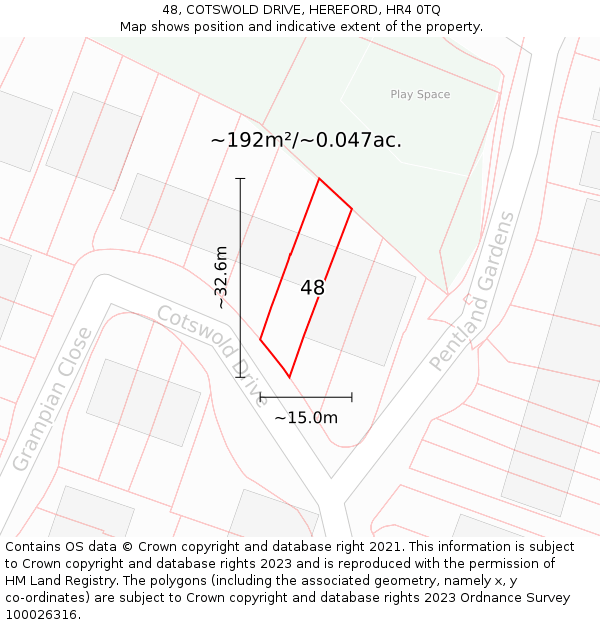 48, COTSWOLD DRIVE, HEREFORD, HR4 0TQ: Plot and title map