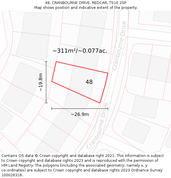 48, CRANBOURNE DRIVE, REDCAR, TS10 2SP: Plot and title map