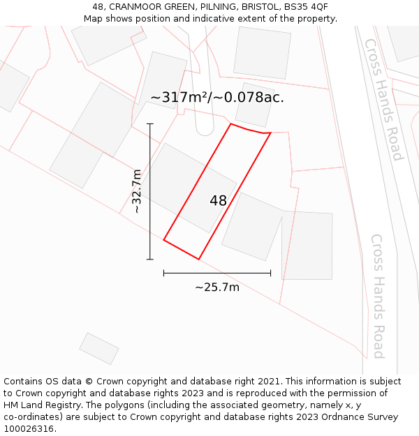 48, CRANMOOR GREEN, PILNING, BRISTOL, BS35 4QF: Plot and title map
