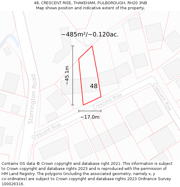 48, CRESCENT RISE, THAKEHAM, PULBOROUGH, RH20 3NB: Plot and title map