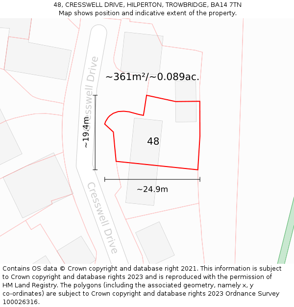 48, CRESSWELL DRIVE, HILPERTON, TROWBRIDGE, BA14 7TN: Plot and title map