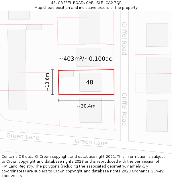 48, CRIFFEL ROAD, CARLISLE, CA2 7QP: Plot and title map