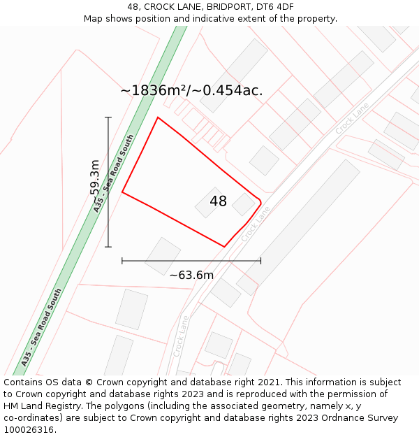 48, CROCK LANE, BRIDPORT, DT6 4DF: Plot and title map
