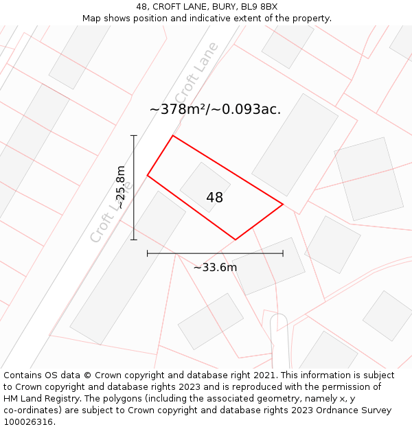 48, CROFT LANE, BURY, BL9 8BX: Plot and title map