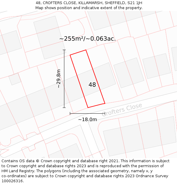 48, CROFTERS CLOSE, KILLAMARSH, SHEFFIELD, S21 1JH: Plot and title map