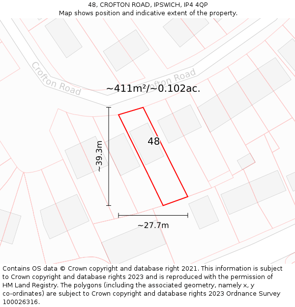 48, CROFTON ROAD, IPSWICH, IP4 4QP: Plot and title map
