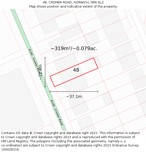 48, CROMER ROAD, NORWICH, NR6 6LZ: Plot and title map
