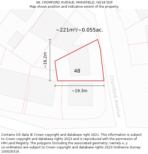 48, CROMFORD AVENUE, MANSFIELD, NG18 5DP: Plot and title map