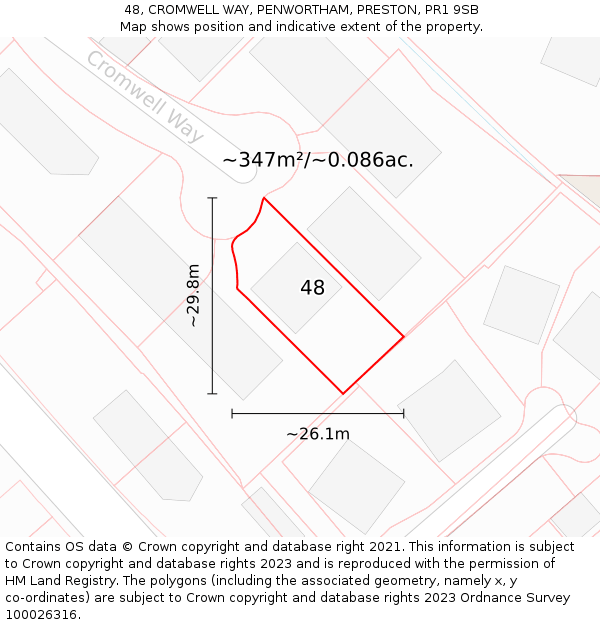 48, CROMWELL WAY, PENWORTHAM, PRESTON, PR1 9SB: Plot and title map