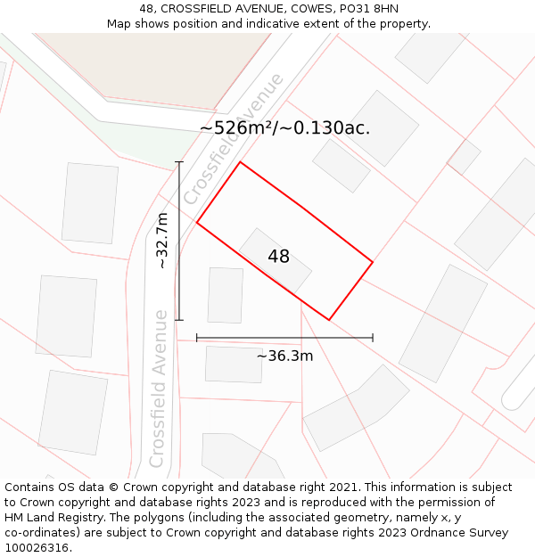 48, CROSSFIELD AVENUE, COWES, PO31 8HN: Plot and title map