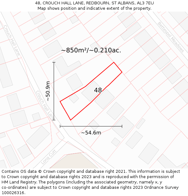 48, CROUCH HALL LANE, REDBOURN, ST ALBANS, AL3 7EU: Plot and title map