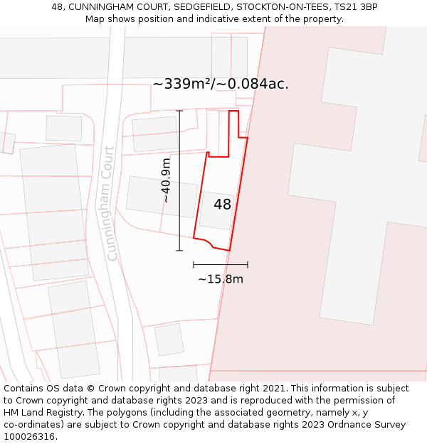48, CUNNINGHAM COURT, SEDGEFIELD, STOCKTON-ON-TEES, TS21 3BP: Plot and title map